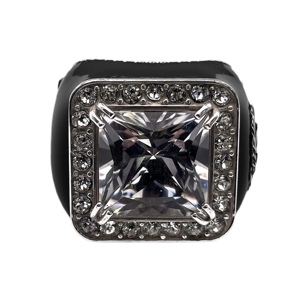 GUCCI Interlocking Crystal Detail Ring, SV925, 7791, Black
